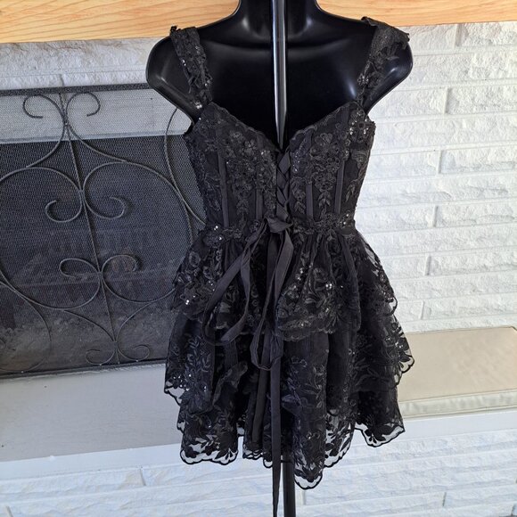 Gothic Women's Mini Dress Black Size 6 Boning Corset Tulle Fairy Whimsygoth - Picture 4 of 12